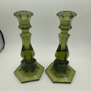 Fostoria Glass Coin Liberty Bell & Eagle pair Of Candle Stick Holders 8”